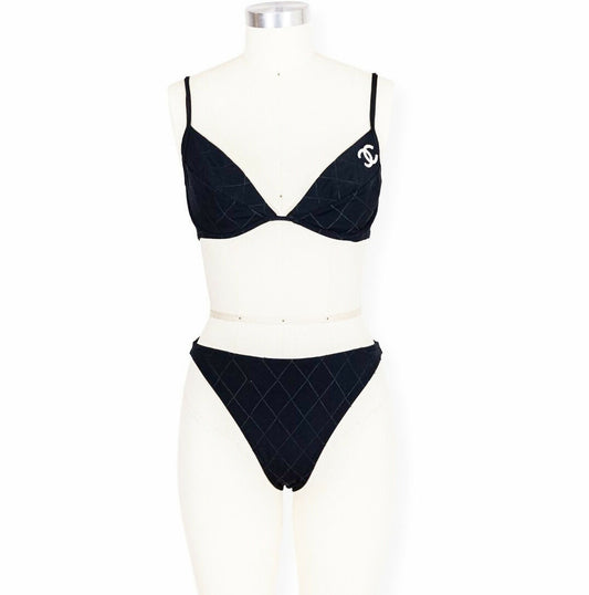 Chanel 1994 Cruise Vintage Black Logo Quilted Bikini