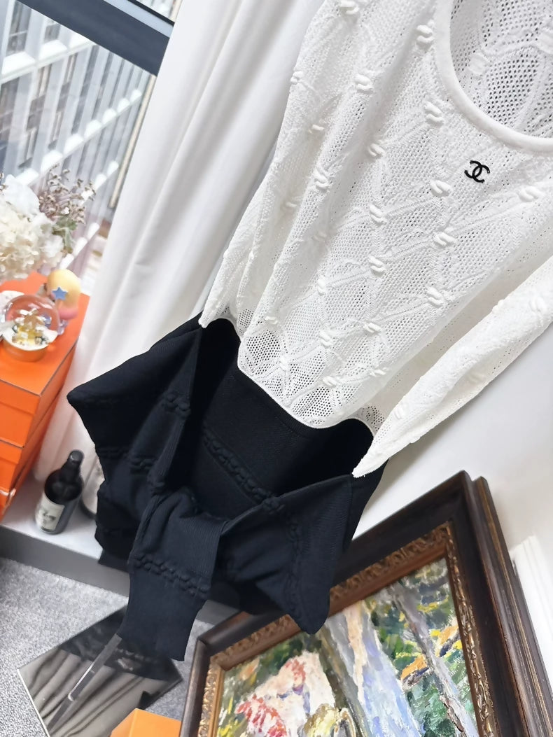 Chanel 24s black and white knit dress