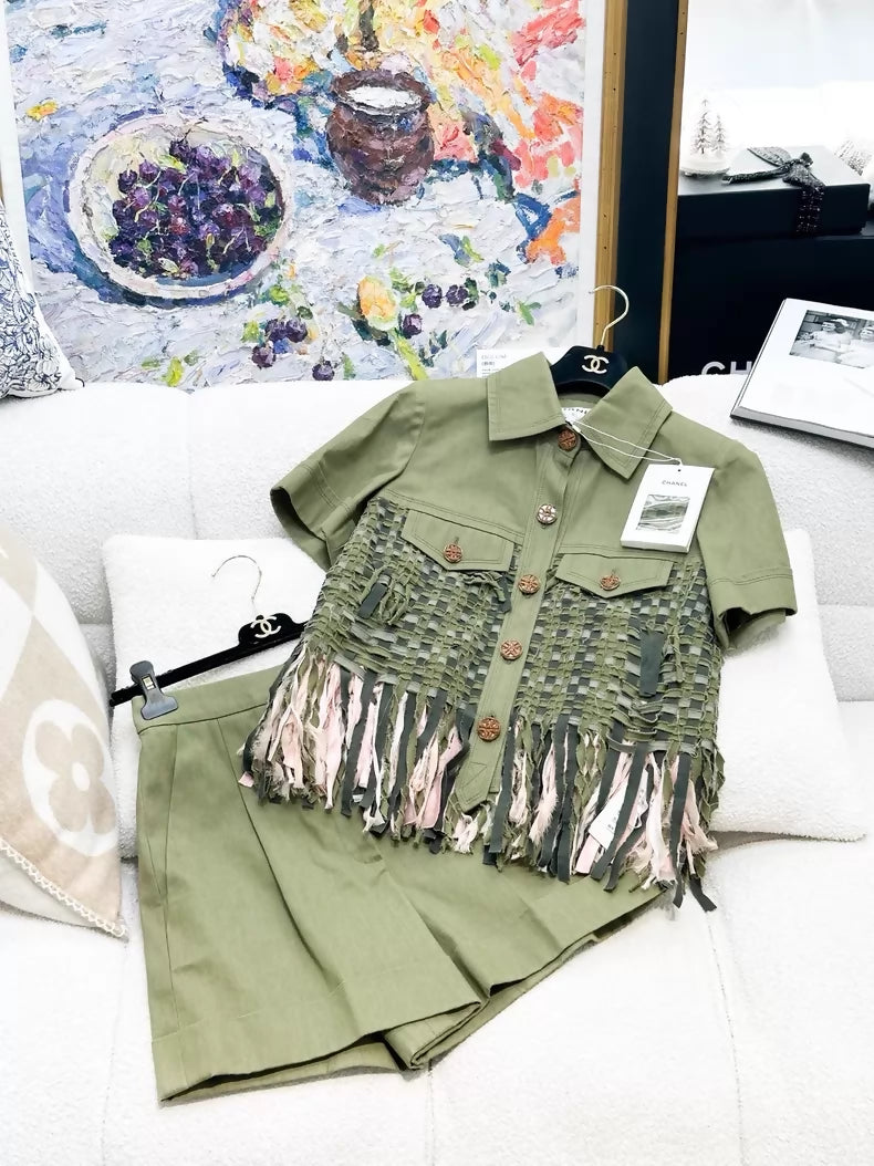 Chanel 17C green shirt and short set