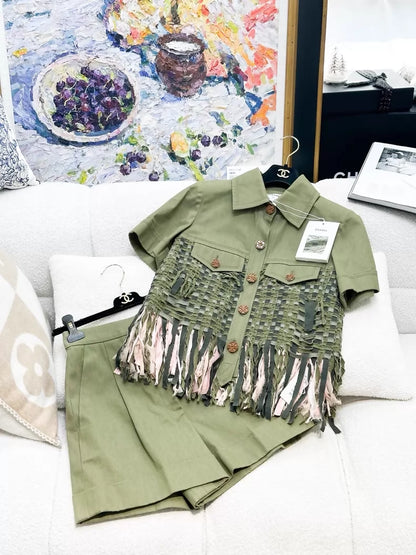 Chanel 17C green shirt and short set