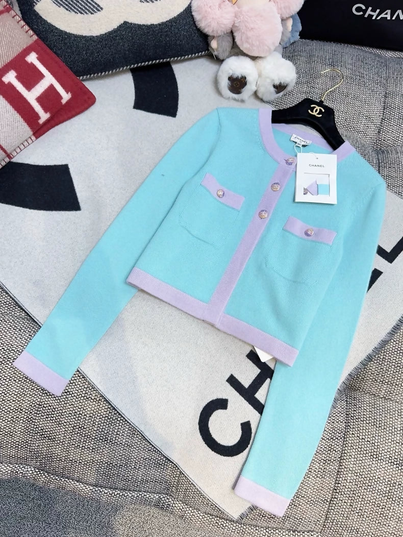 Chanel 24C blue, pink and purple cashmere cardigan