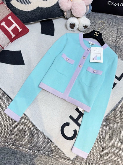 Chanel 24C blue, pink and purple cashmere cardigan