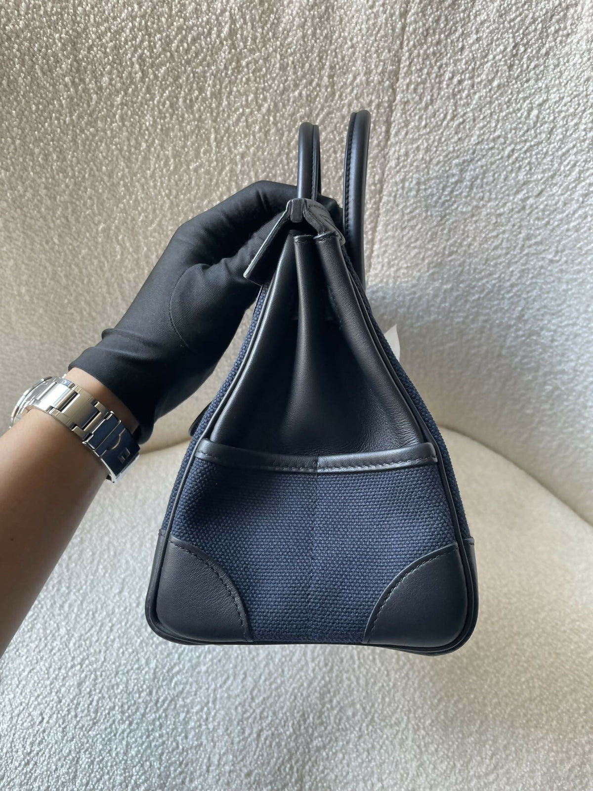 Hermès Birkin 25 Cargo Bleu Nuit / Deep Sea Blue Canvas & Swift Leather with Palladium Hardware