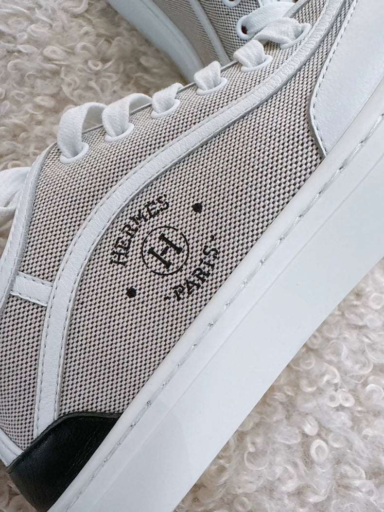 Hermes Get series stamp logo patchwork canvas shoes