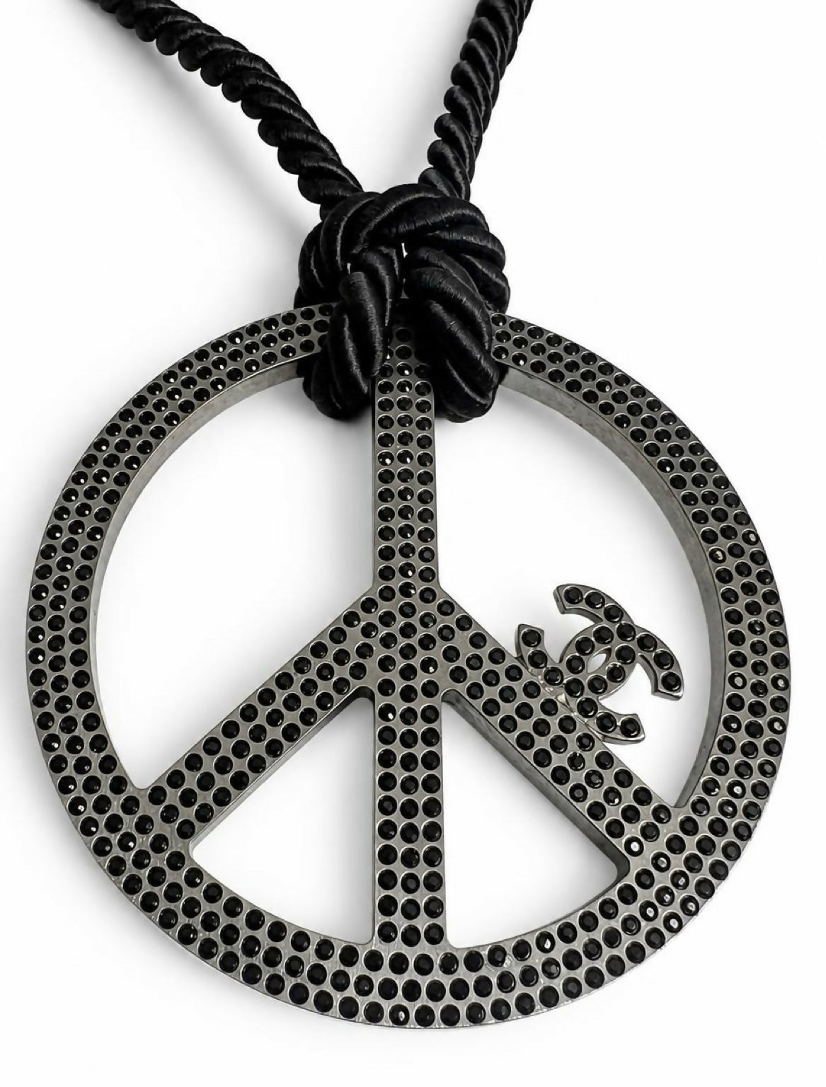 Chanel 08P XL Crystal Peace Sign CC Statement Pendant Necklace, rare