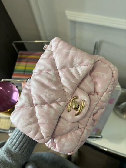 Chanel 22N Coco Neige pink mini square flap bag