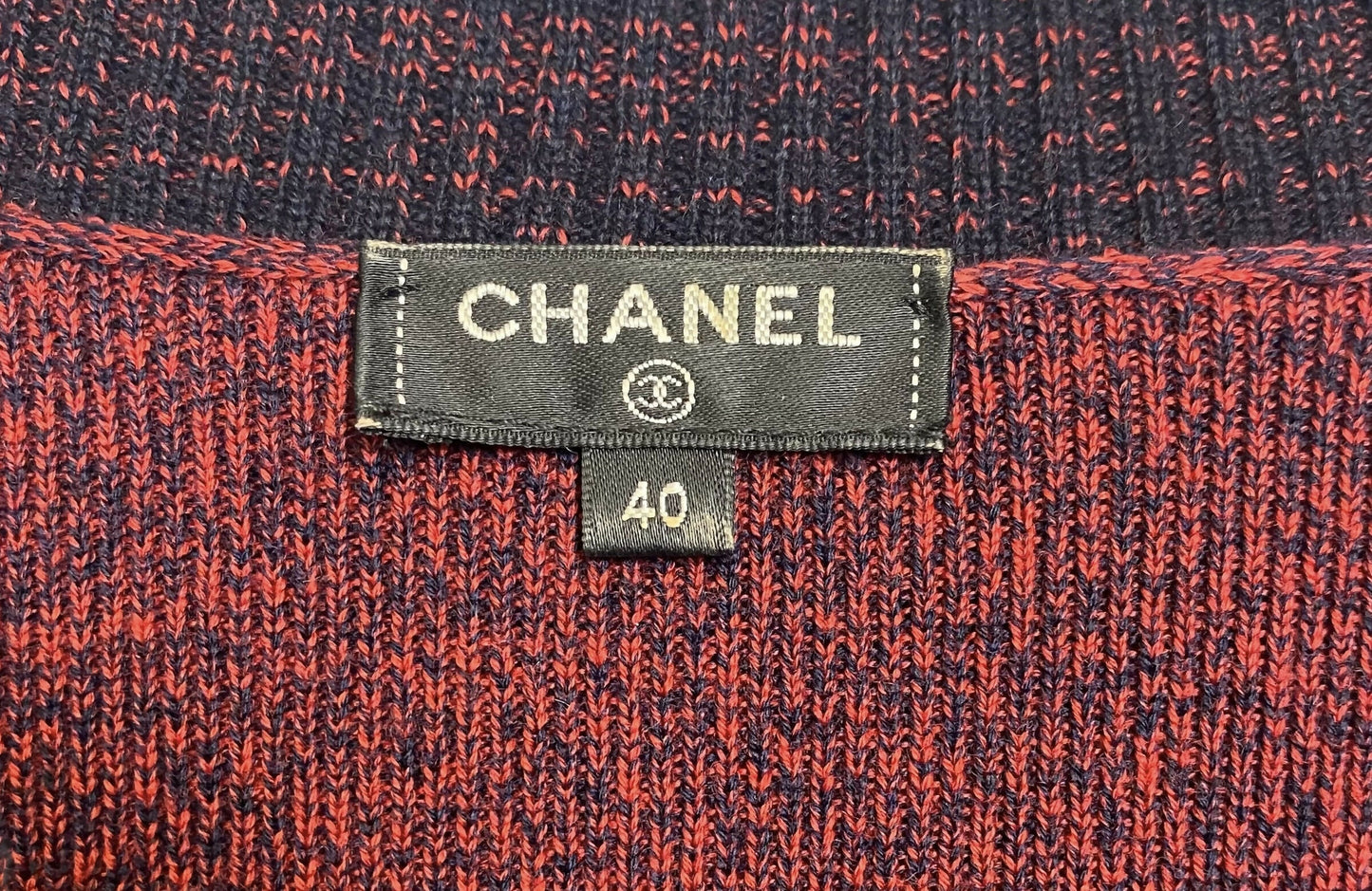 Chanel 2019 Burgundy Navy Wool Cashmere Tweed Trim CC Buttons Dress FR 40