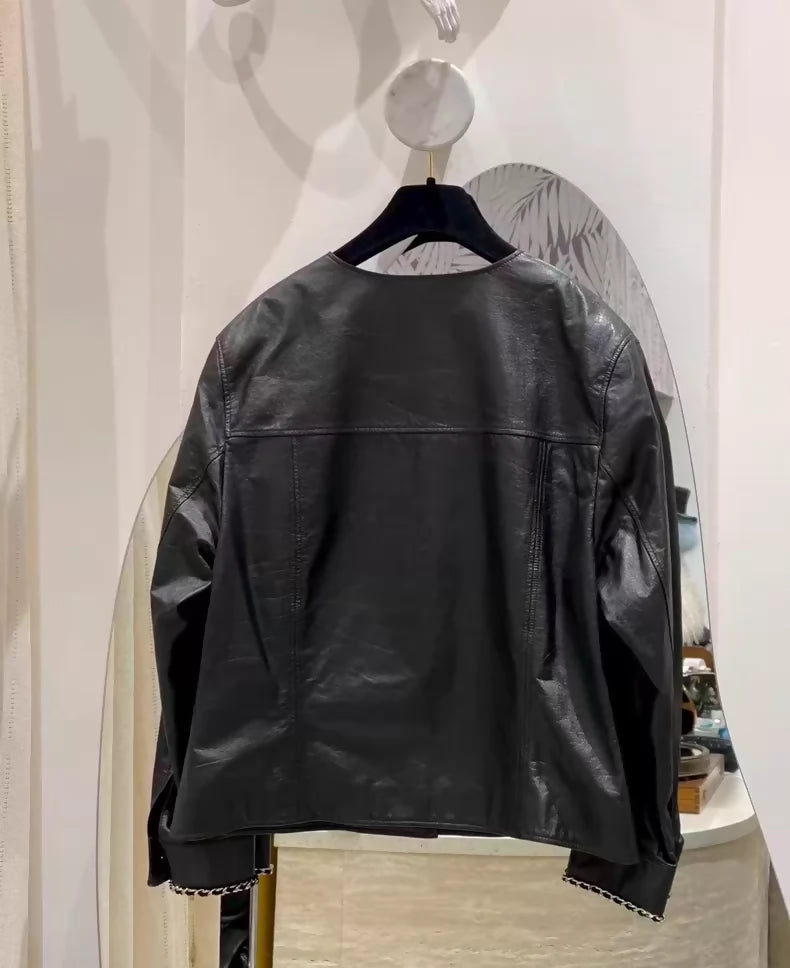 Chanel 24B Leather Jacket with Chain