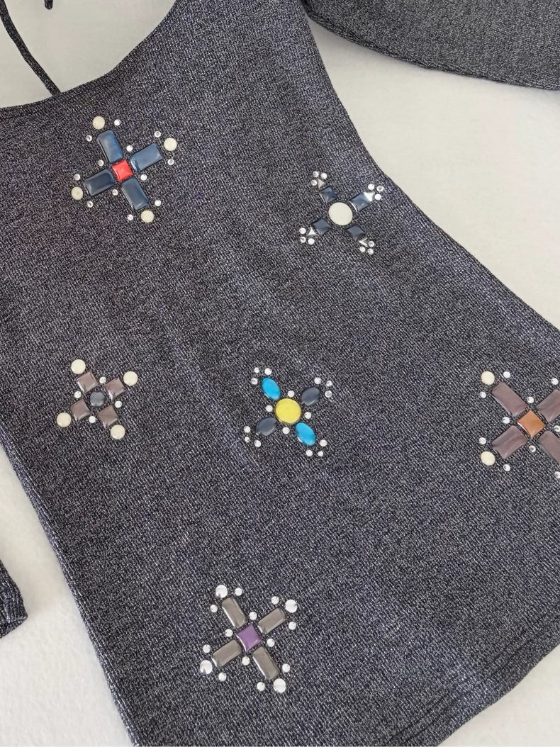 Chanel 17P Cross Gemstone Silver Grey top