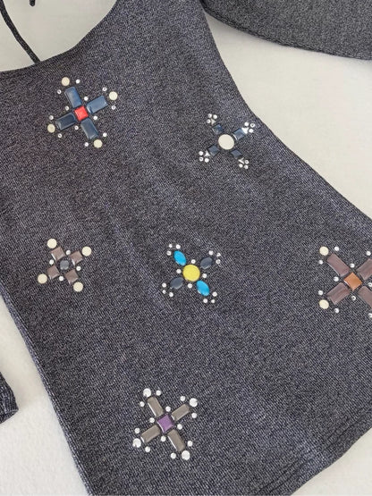 Chanel 17P Cross Gemstone Silver Grey top