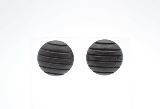 Chanel Vintage 99A Wooden Black Stripe Round Stud Earrings