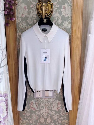 Chanel 23N Black and White Color Block Slim Fit Polo Collar Undershirts
