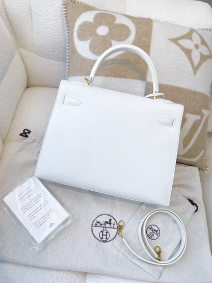 Hermes Kelly32 Pure White 01 Gold epsom leather Q engraved