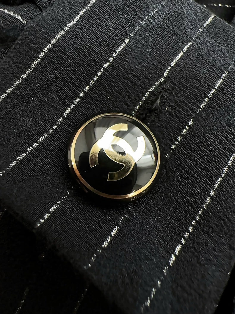Chanel 23p Black Double C Striped Tie-Waist Shirt
