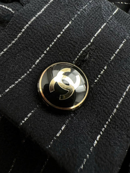 Chanel 23p Black Double C Striped Tie-Waist Shirt