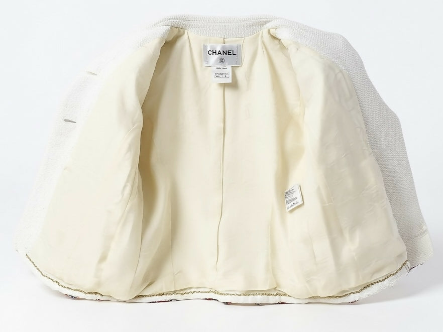 Rare Chanel 15C Dubai Swarovski Crystals White Multicolor Braided Trim Short Jacket FR 38