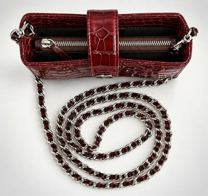 Rare Chanel Burgundy Crocodile Chain Holder Pouch Mini Clutch Bag