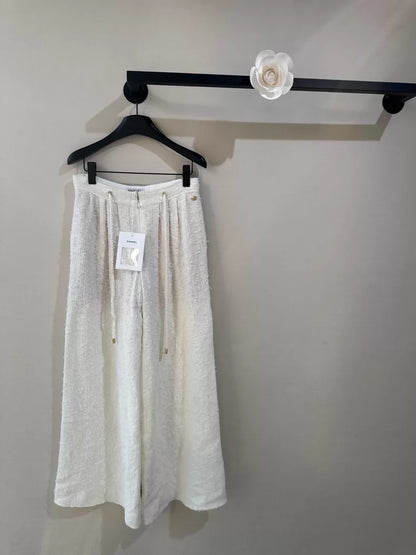 Chanel 21S White Tweed Wide-Leg Trousers
