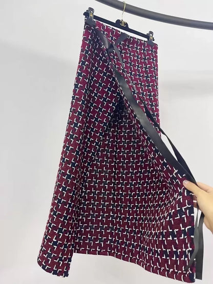 Chanel red plaid tweed suit