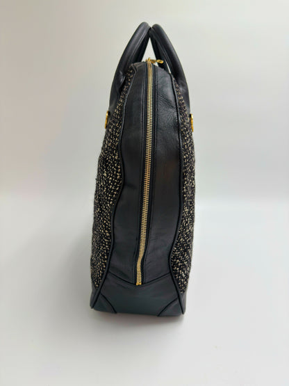 Chanel 1992 Half Moon Top Handle Bag – Black Tweed & Leather with Gold Hardware