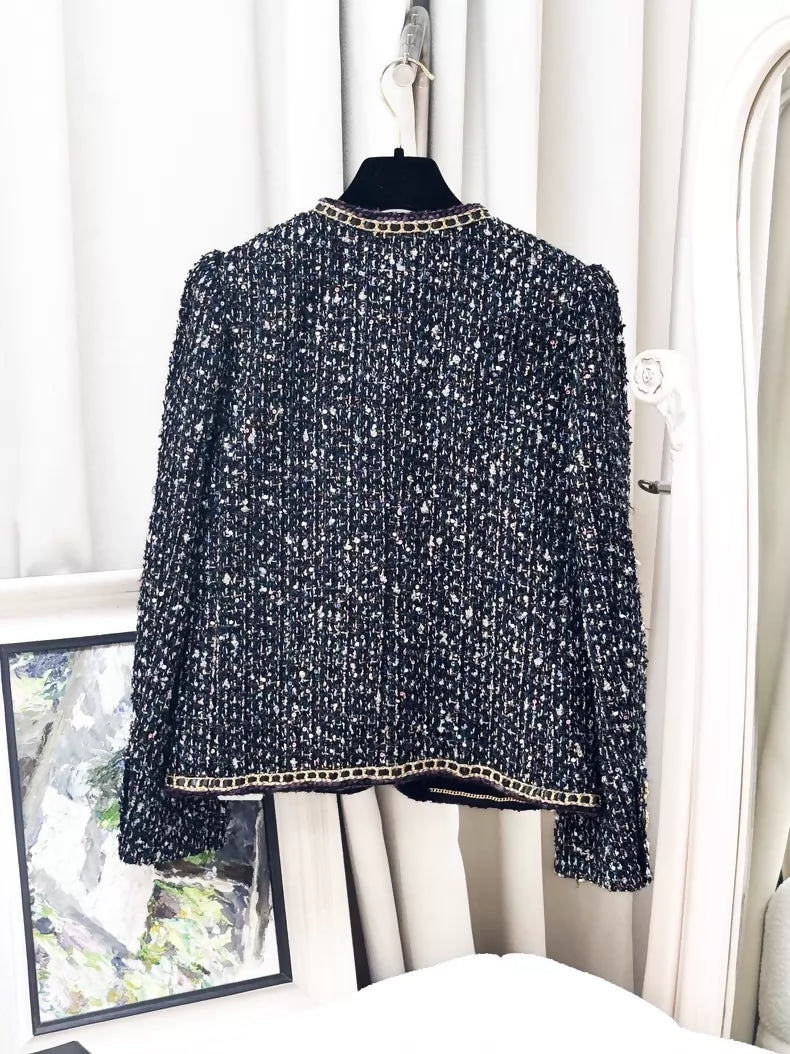 Chanel 21A black/gold sequined tweed jacket
