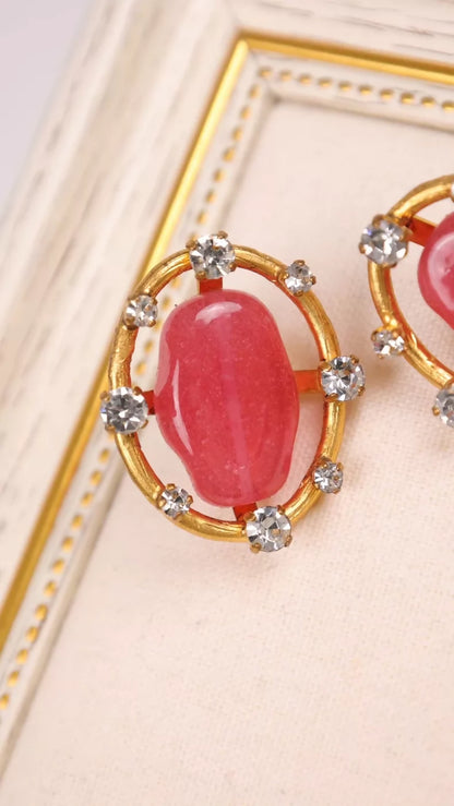 Chanel 1994 Pink Glass Rhinestone Clip-on Earrings