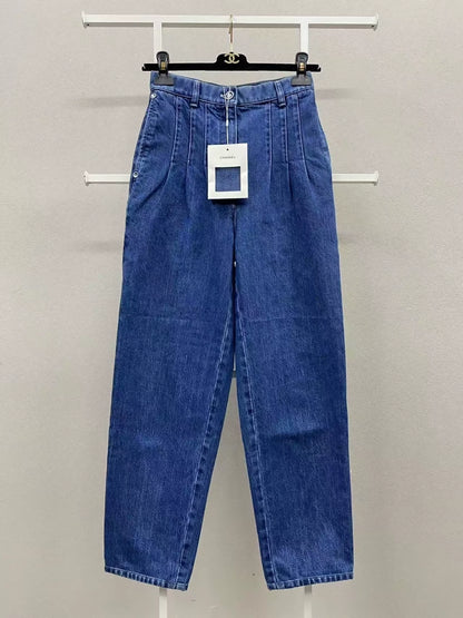 Chanel 20s Dark Blue Pleated Jeans