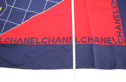Chanel 100% Silk Navy Red Bag Pattern Scarf