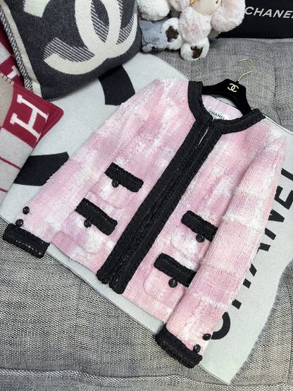 Chanel 22C pink & black tweed jacket