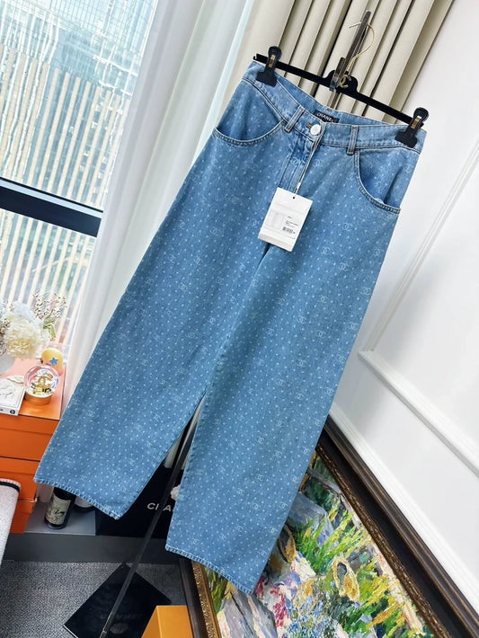 Chanel 23 double C polka dot wide leg jeans