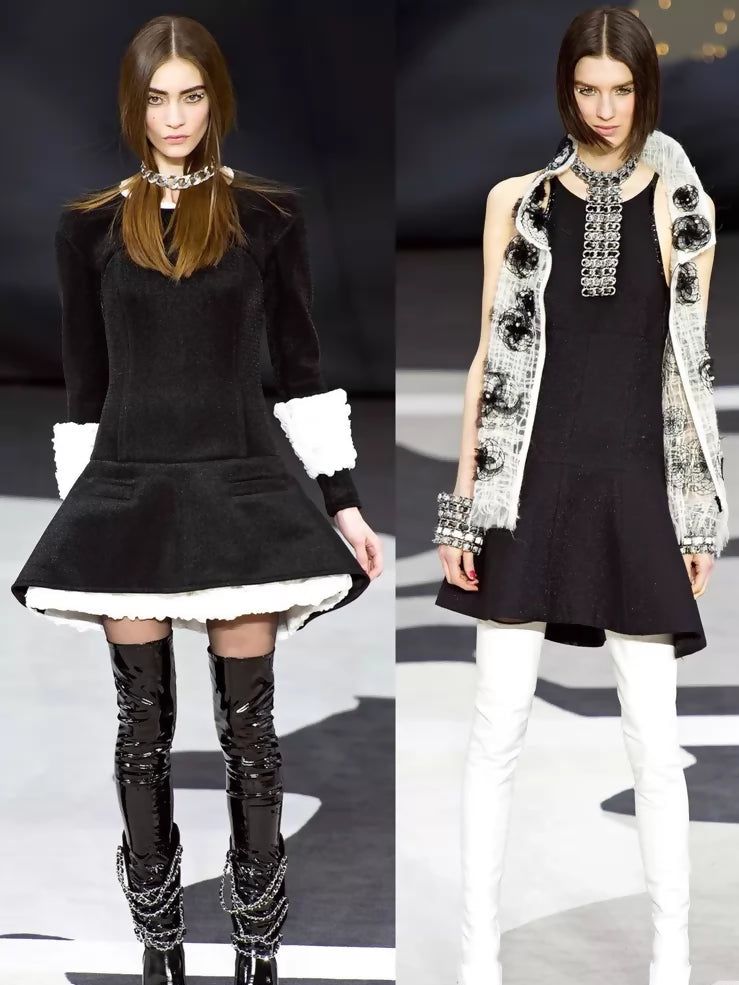 Chanel 2013 black and white long-sleeved dress