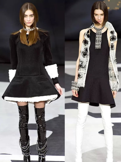 Chanel 2013 black and white long-sleeved dress