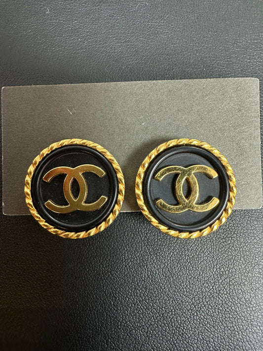 Chanel Vintage 96 Gold Plated & Resin Buckle CC Clip-on Earrings