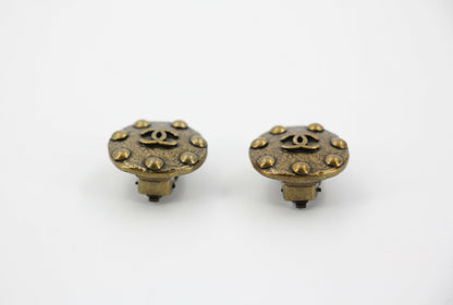 Chanel Vintage 97A Metal Bronze Round Clip-on Earrings