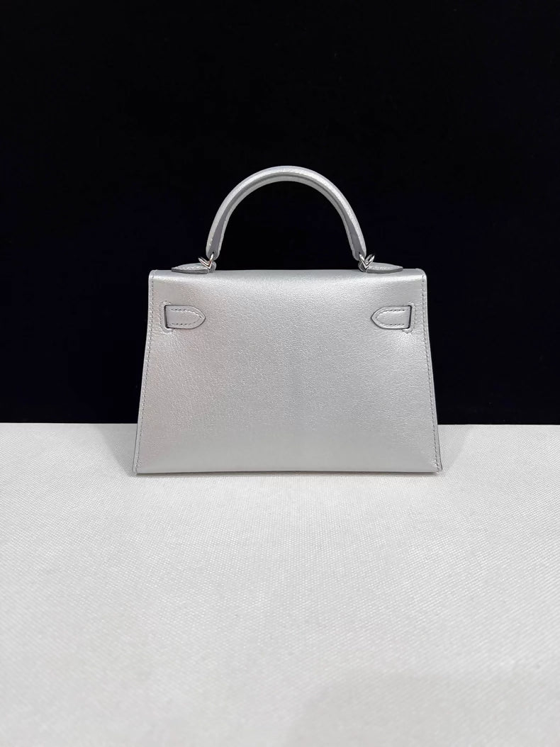 HERMES Mini Kelly 20 Olympic Silver leather gold hardware