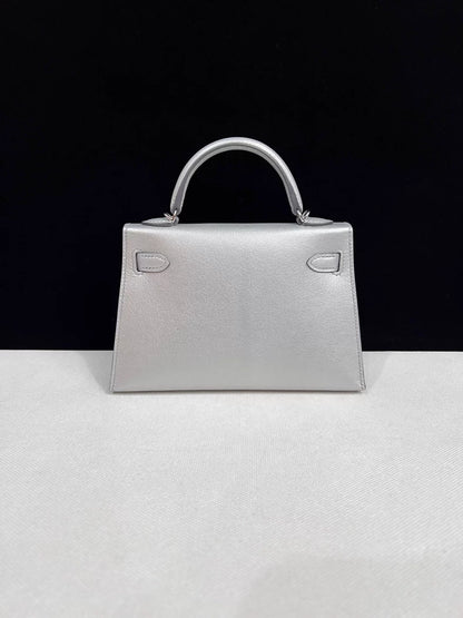 HERMES Mini Kelly 20 Olympic Silver leather gold hardware