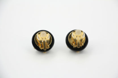 Chanel Vintage 96C Resin Black and Gold Polka Dot Clip-on Earrings