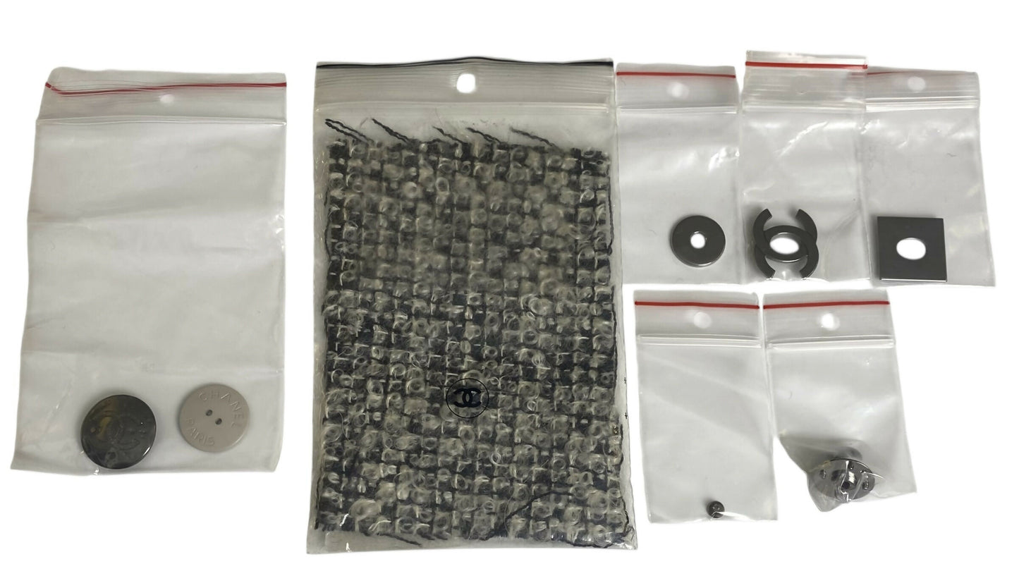 Chanel 10A Shanghai Shearling Tweed CC Grey Black Leather Trim Jacket Coat FR 36