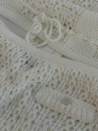 Chanel 26C white knit top and skirt  Set