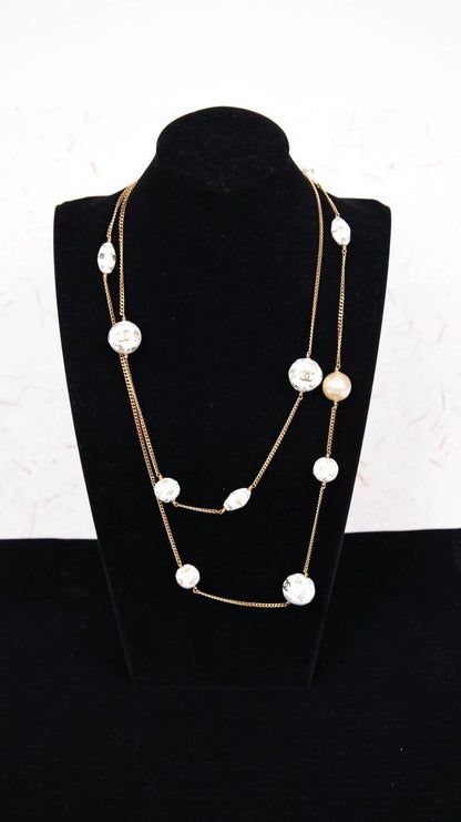 Chanel 1998 White Rhinestone Soccer Ball Necklace Chain