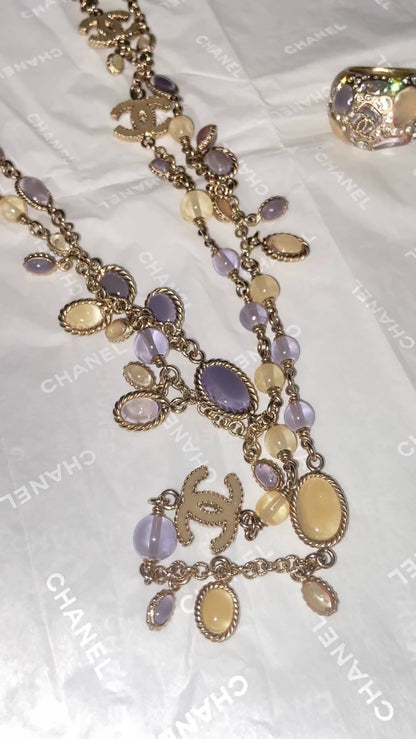 Chanel grey-purple glass long necklace