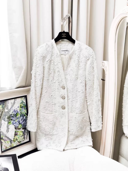 Chanel 19S white sequined terry cloth jacket