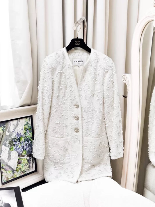 Chanel 19S white sequined terry cloth jacket