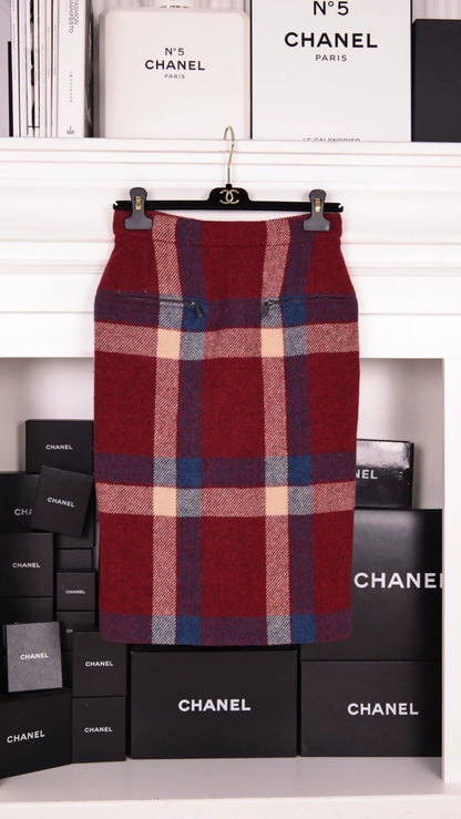 Chanel 2015 Red and Blue Plaid Skirt
