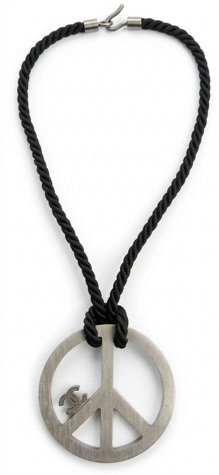 Chanel 08P XL Crystal Peace Sign CC Statement Pendant Necklace, rare