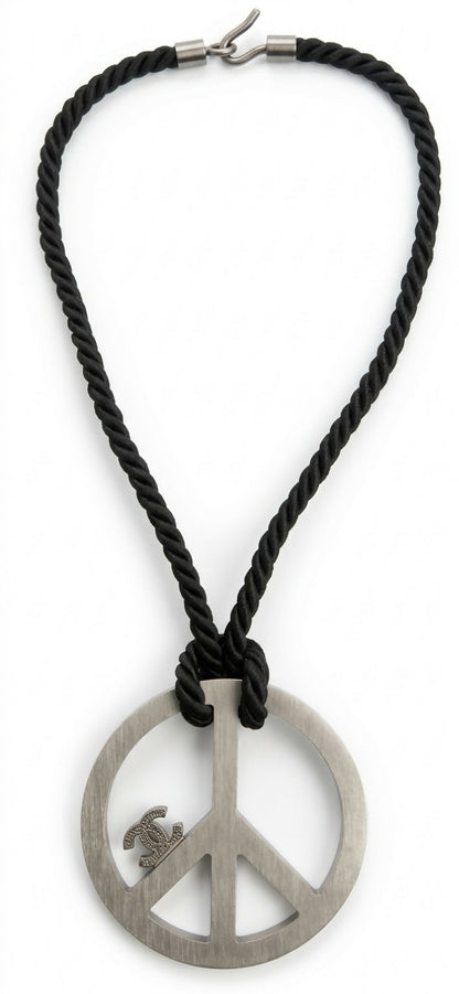 Chanel 08P XL Crystal Peace Sign CC Statement Pendant Necklace, rare