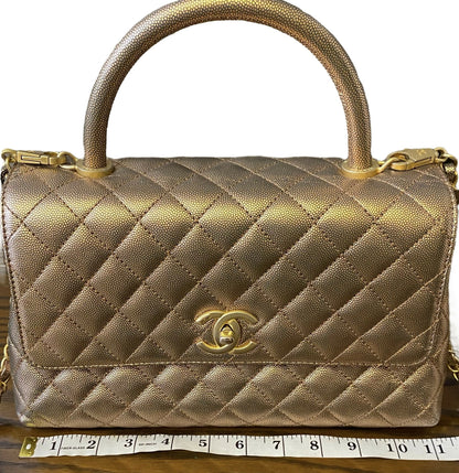 Chanel 19A Medium Metallic Rose Gold Copper Caviar Quilted Timeless Coco Handle Flap Bag