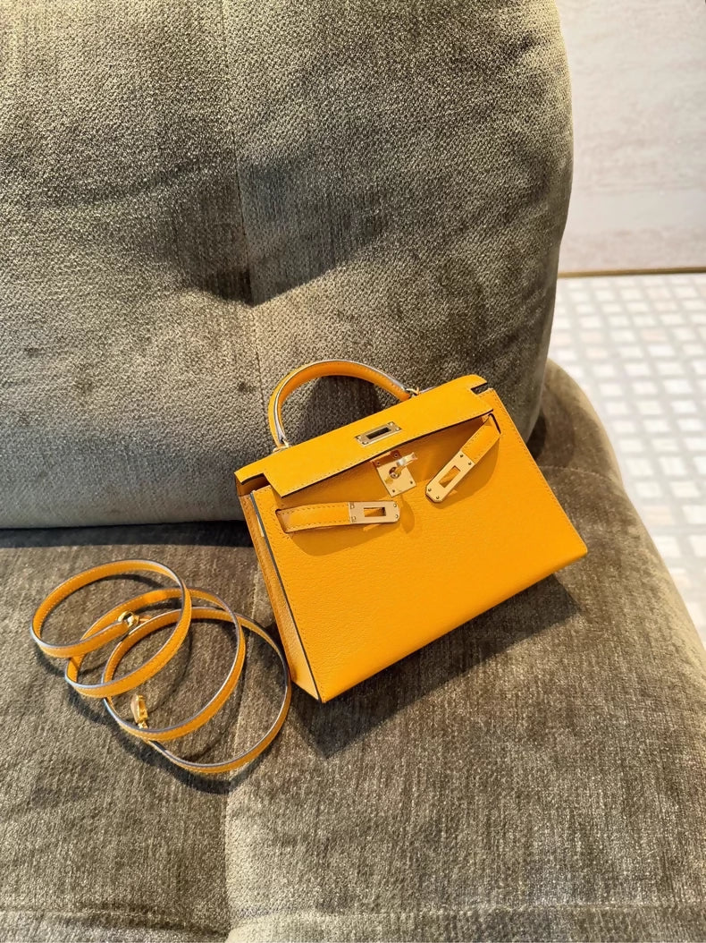 Hermes Mini kelly 20 9V sun goatskin leather gold harwdare