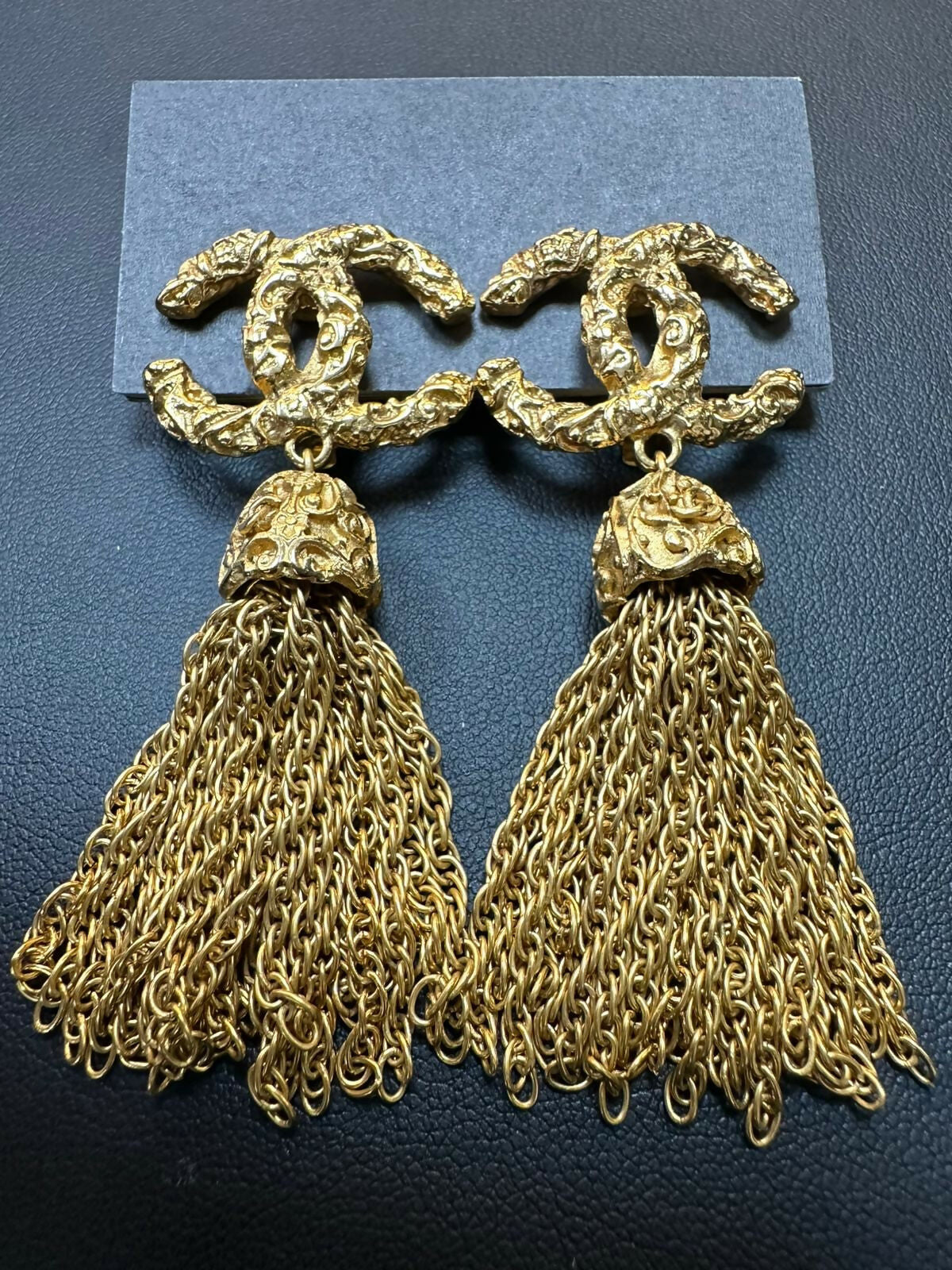 Chanel Vintage 93 Gold Plated Coco Mark Tassel Gold Clip-on Earrings