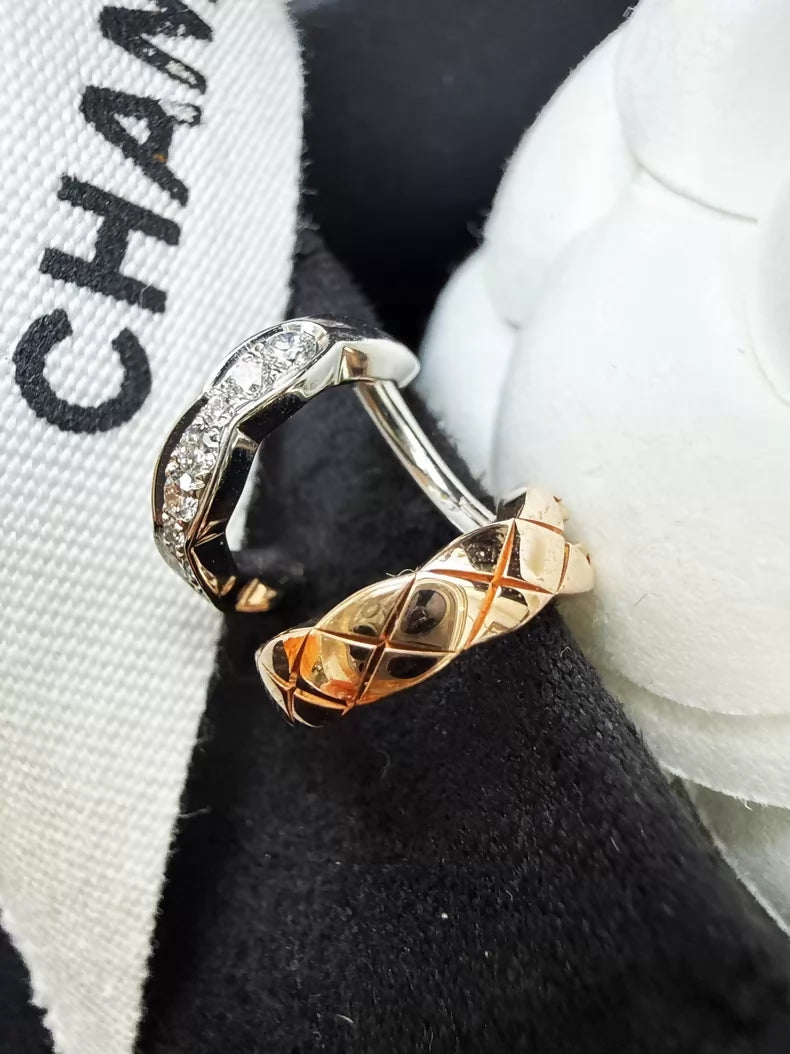Chanel Coco Crush 18K Two-Tone Quilted Diamond-Set White Gold Single Earring